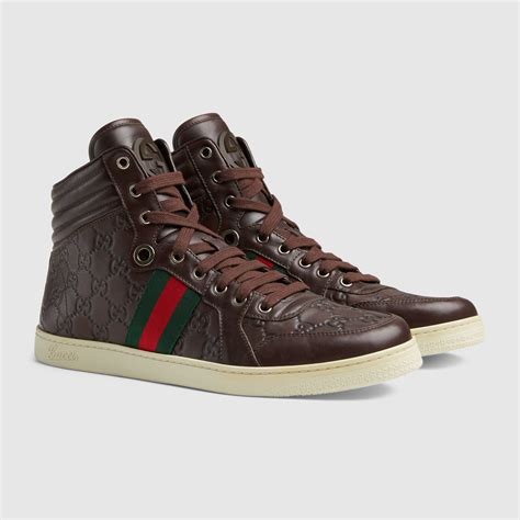 gucci guccissima leather high-top men's sneakers shoes|men's Gucci high top sneakers.